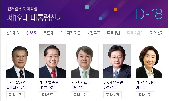 대통령 후보자 선거공약, 원클릭 바로 보고 바로 뽑자