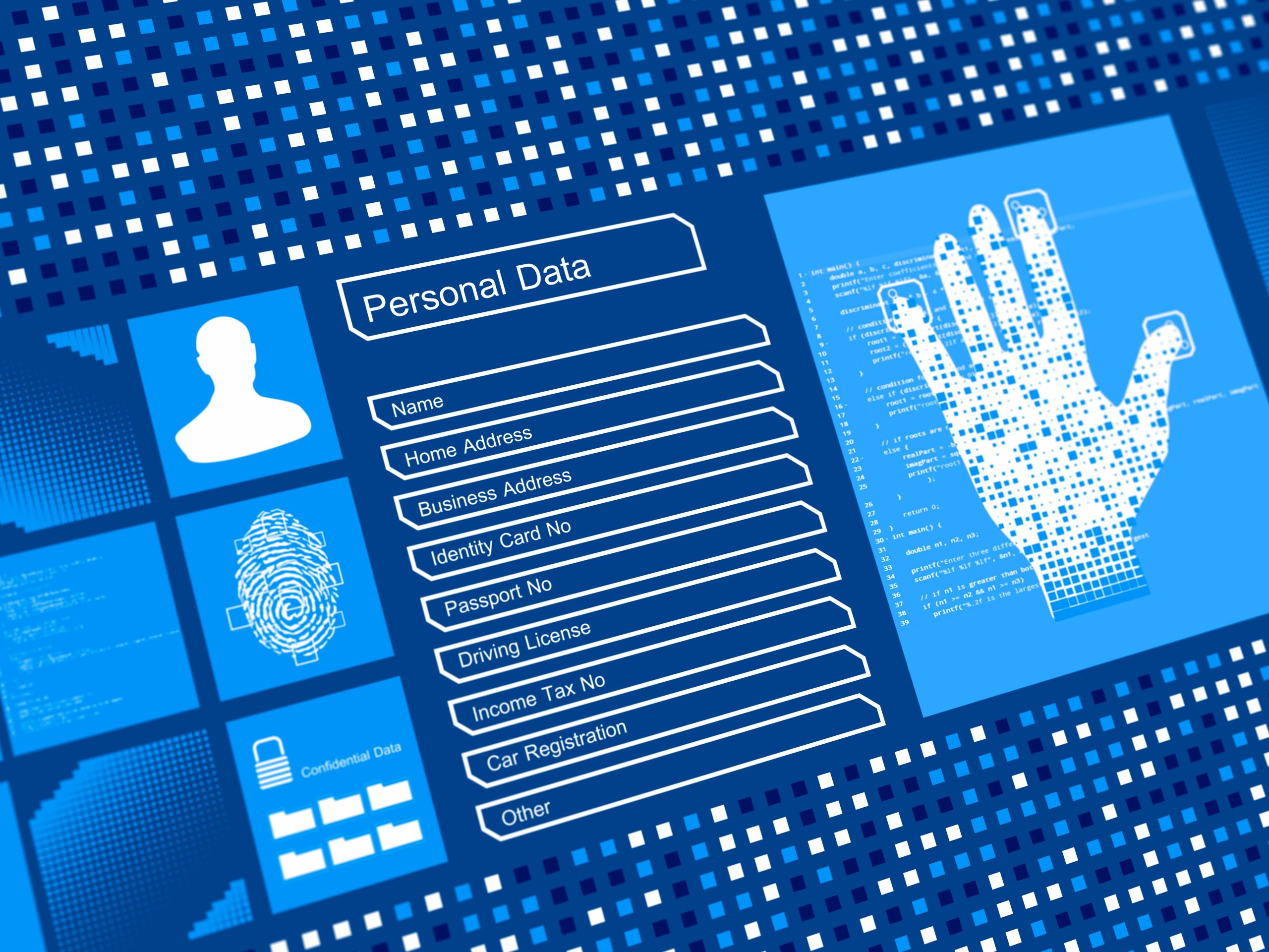 Digital person identity concept with touch screen biometrics security by fingerprint